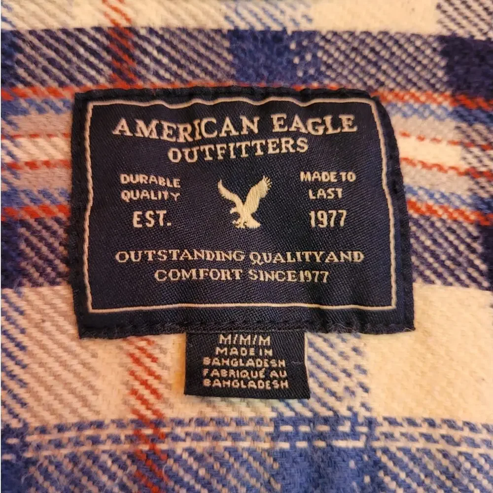American Eagle Womens Plaid Flannel Shirt Medium Blue Red Cotton Gorpcore Fall - Picture 6 of 10